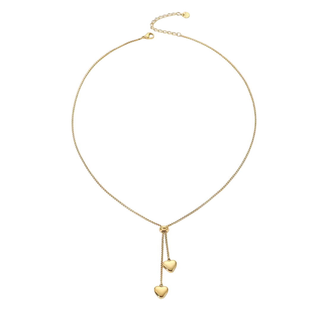 Double Heart Dangle Charm Necklace