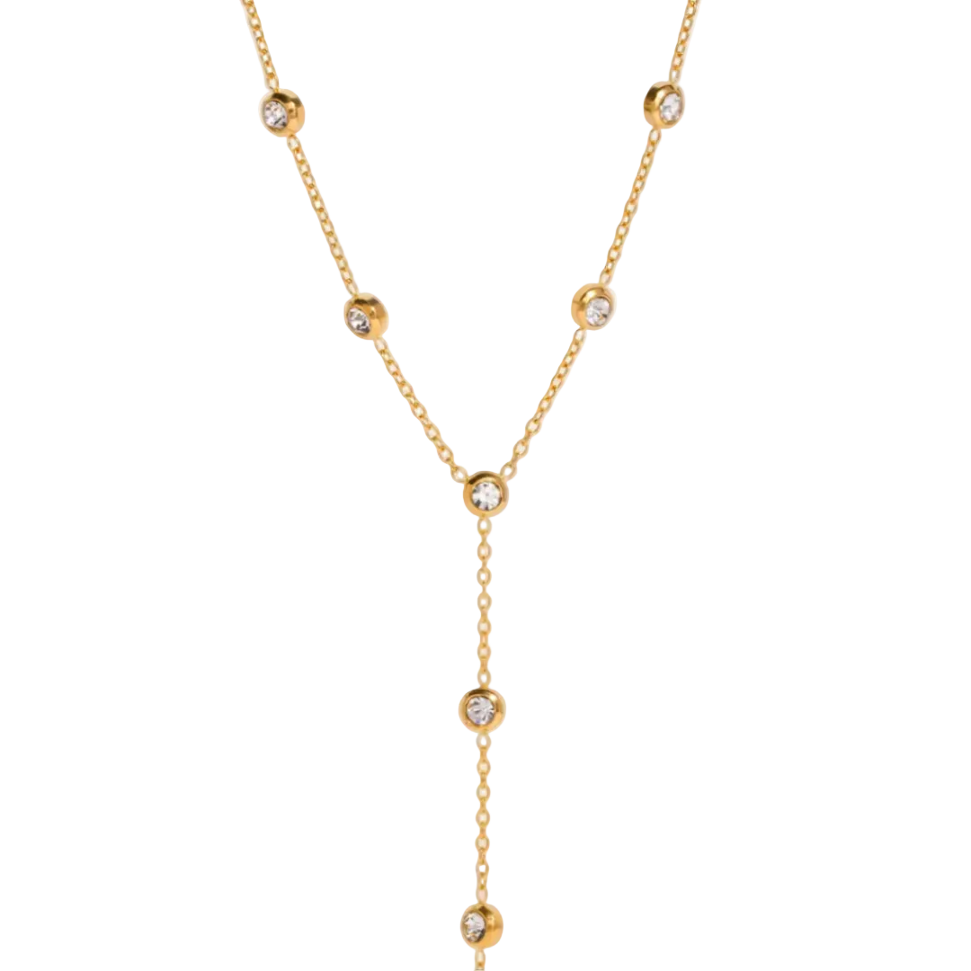 Gold Zircon Lariat Drop Necklace