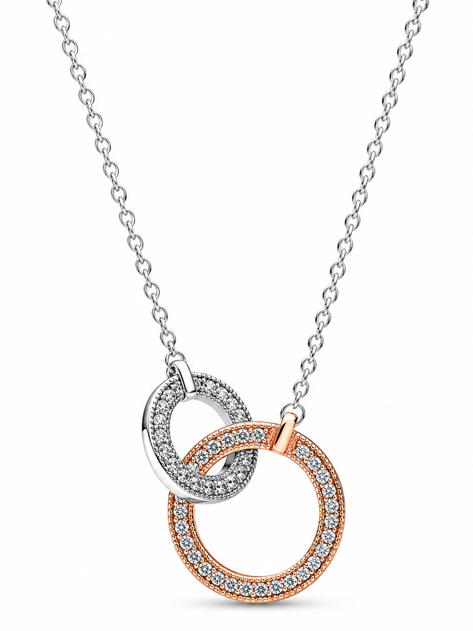 Two-Tone Interlocking Pavé Circle Necklace
