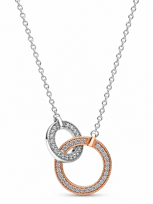 Two-Tone Interlocking Pavé Circle Necklace