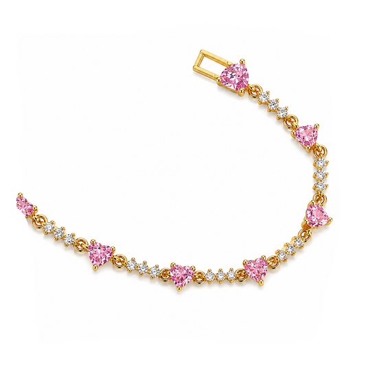 Pink Heart Stones Bracelet- Gold
