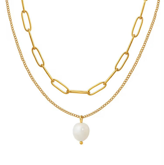 Pearl-Link Layered Chain Necklace