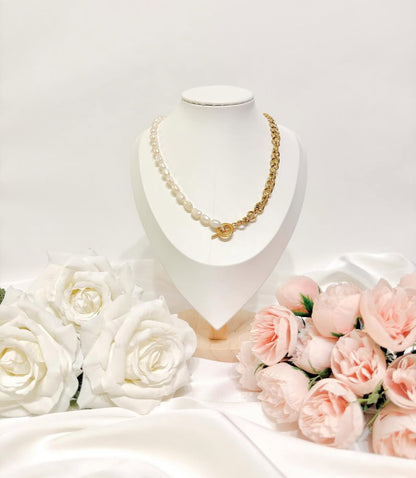 Half Pearl Half Chain Statement Necklace