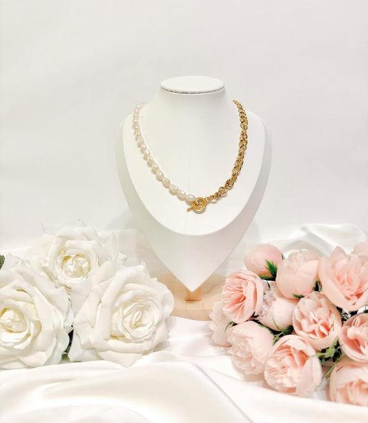 Half Pearl Half Chain Statement Necklace