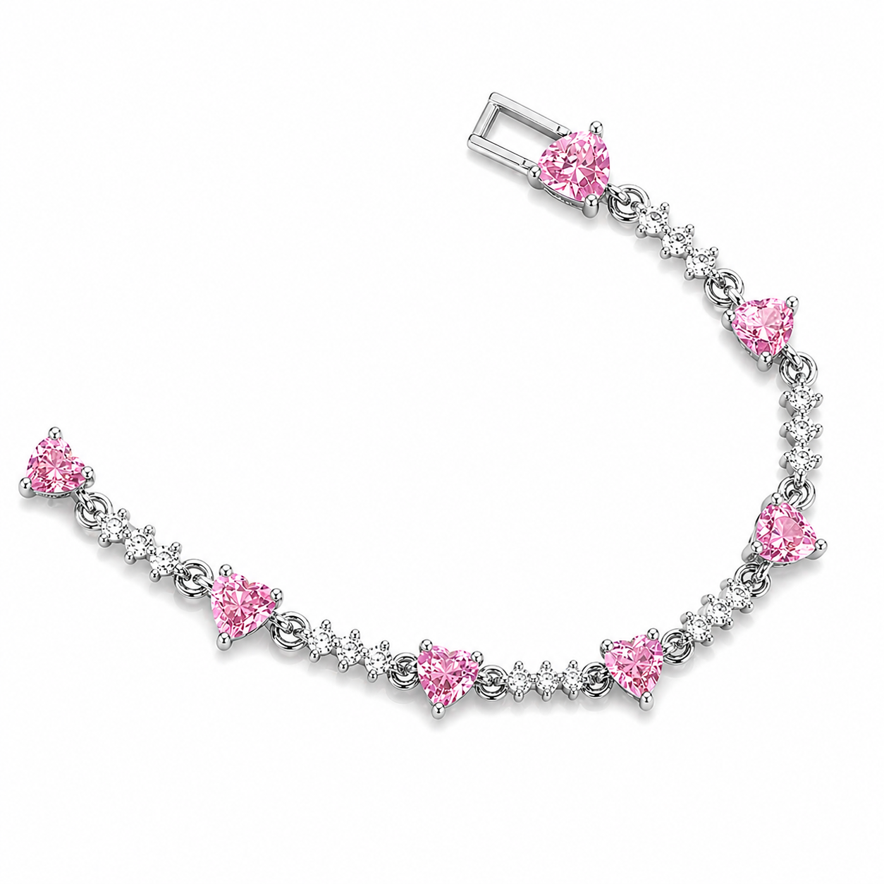 Pink Heart Stones Bracelet- Silver